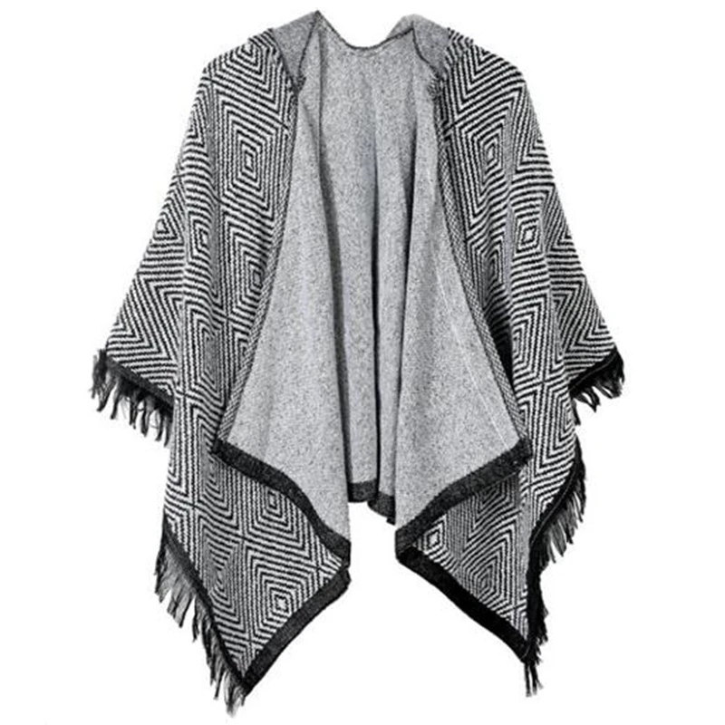 

Fringed Cloak Lady Knit Jacket Winter Scarf Fashion Geometry Thick Warm Cape Cloak