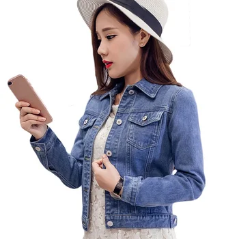 

Fashion Jeans Jacket Women Spring 2XL XL Spring Autumn Hand Brush Long Sleeve Stretch Short Denim Jacket White Pink Coats