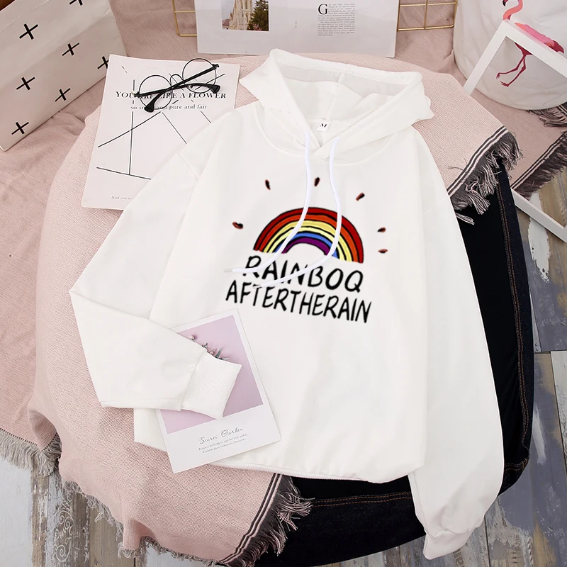 White6535 Shellsuning радужные худи для женщин Ins Kawaii С буквенным принтом уличная Harajuku негабаритная однотонная Толстовка пастельные Топы - Цвет: White6535