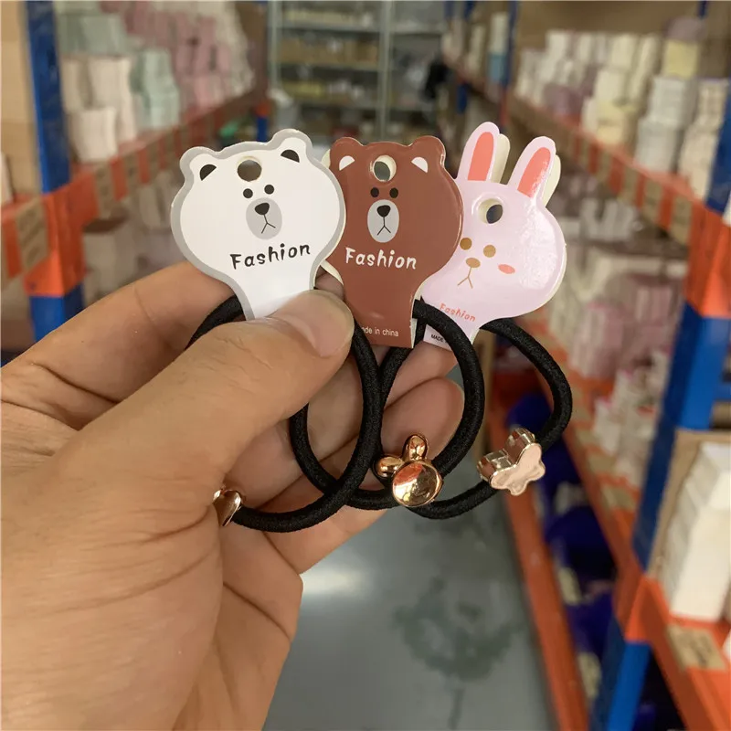50pcs Kraft Paper Packing Tag Cards for Handmade Hair Jewelry Display Cute Bear Cat Face Stamp Paper Hairband Hanging Price Tag