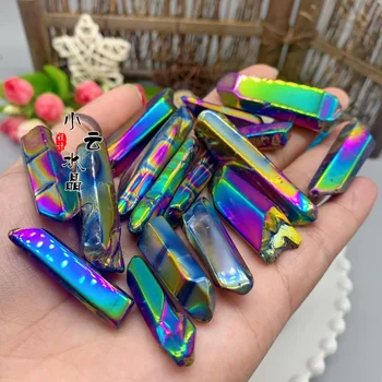 

50g Rainbow Titanium Aura Lemurian Seed Quartz Crystal Stones Point Specimen Stones and Minerals