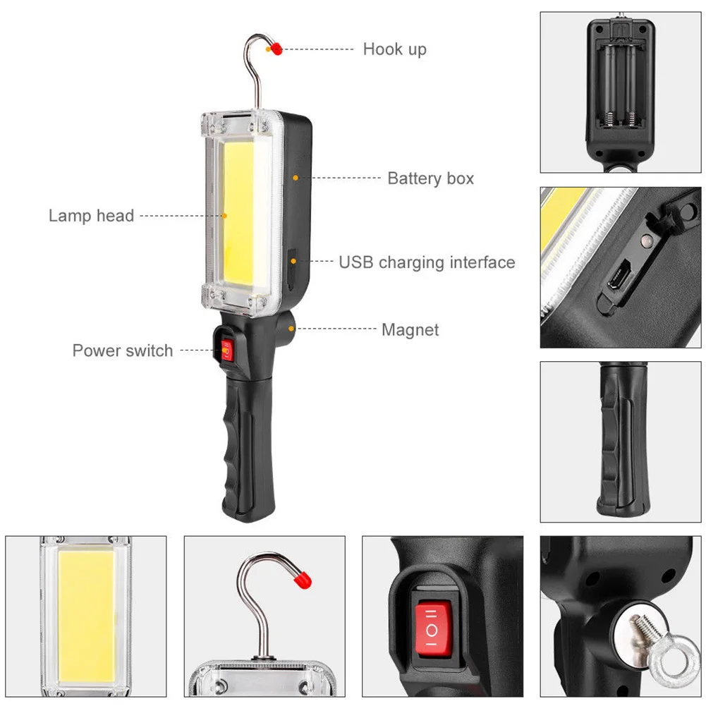 Ночная езда крюк свет работы COB светодиодный фонарик для отдыха на открытом воздухе безопасности самообороны Многофункциональный Ремонт Автомобиля Магнитный яркий
