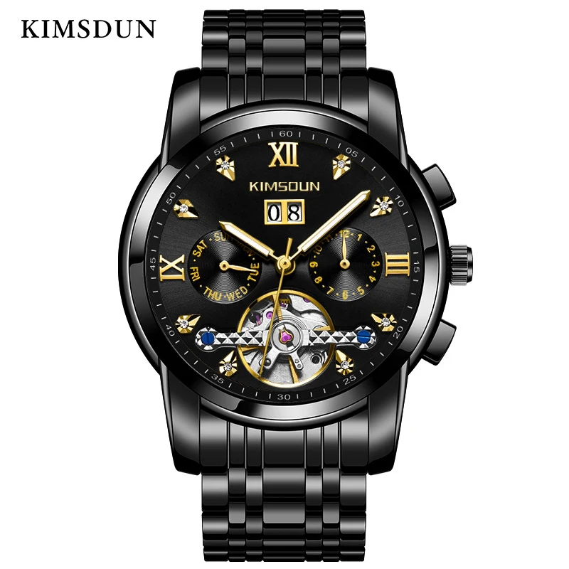 

Mens Watches Top Brand Luxury Tourbillon Automatic Mechanical Watch Men Fashion Business Diamond Decoration Wristwatch KIMSDUN