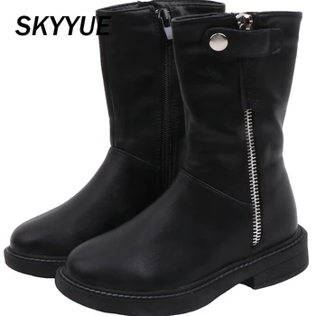 

New Autumn Kids Knee High Boots Baby Girls Princess Boots Children Leather Shoes Brand Black Boots Sweet Shoes Party Soft Boots