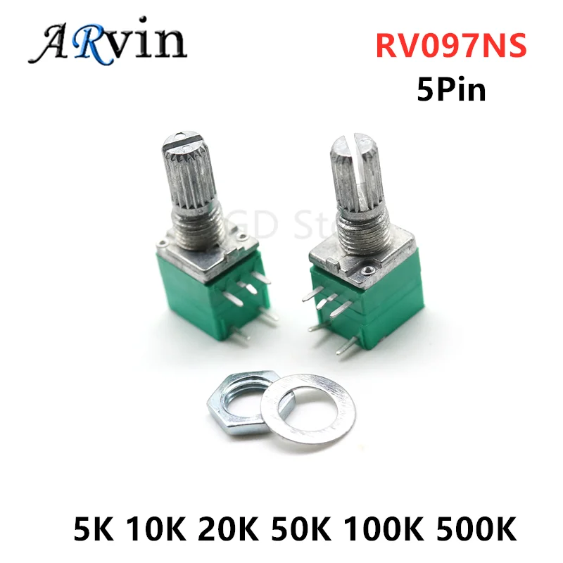 5 Stück RV097NS Potentiometer – 5K Bis 500K, Mit Schalter, 5-polig, 15mm Schaft
