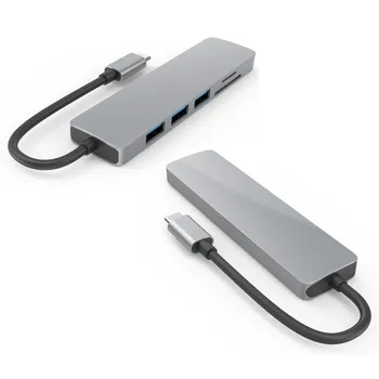 

New 6 In1 USB‑C Hub Dual Type‑C Aluminum Alloy Adapter Docking Station Expansion Dock Plug and Play for HDMI Memory Card
