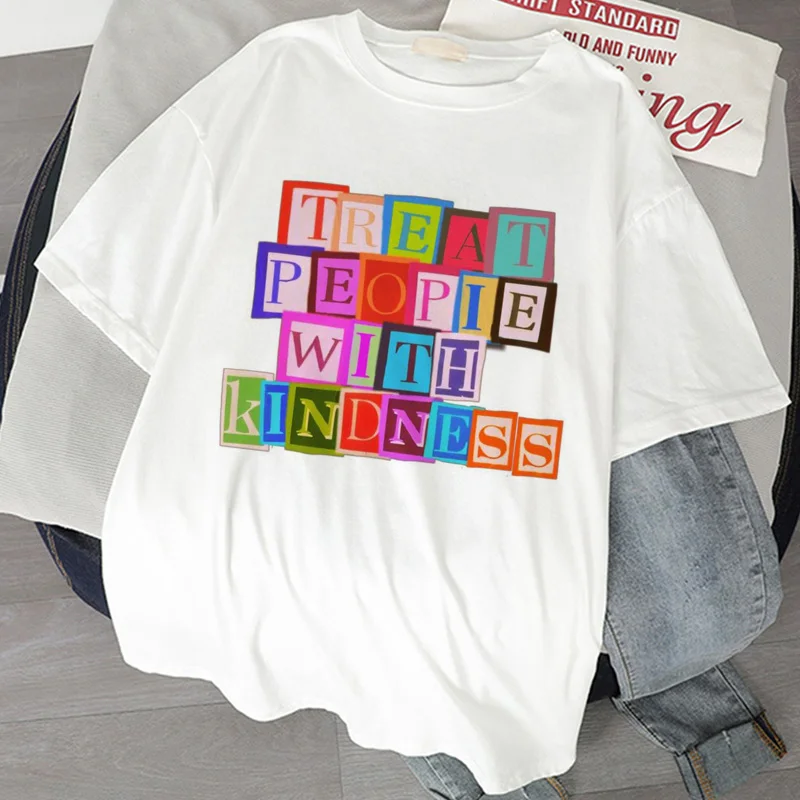 

Футболки с графическим рисунком, женские Забавные футболки, белые топы, повседневные короткие футболки, женская футболка, футболки с принтом для людей с добротой