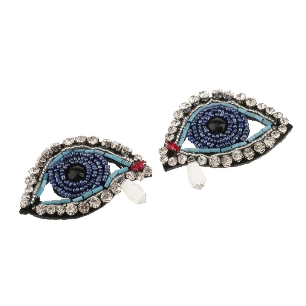 2 Pieces Beaded Eyes Rhinestone Applique Patch DIY Sewing Embellishment