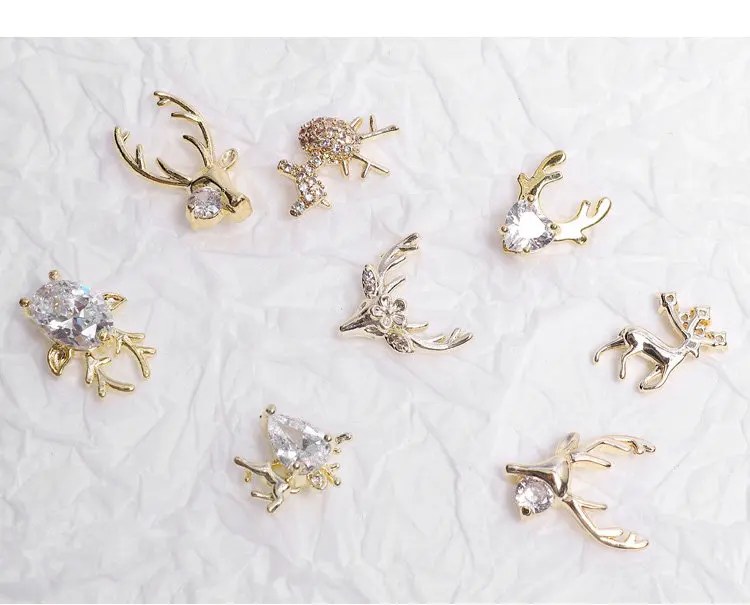 10 stücke Weihnachten Elch Hirsche Schneeflocke Zirkon Kristalle Strass Schmuck Nail art Dekorationen Nägel Zubehör Charme Liefert – Detail 10