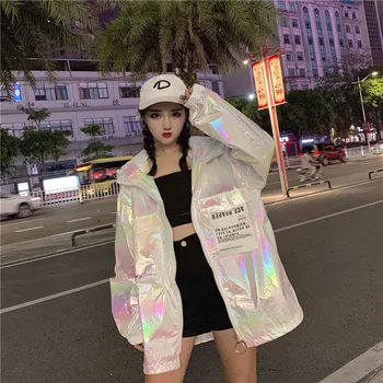 

Hot Harajuku style Cool and dazzling laser face colorful thin coat sunscreen clothing girls shirt tide reflect light blink coats