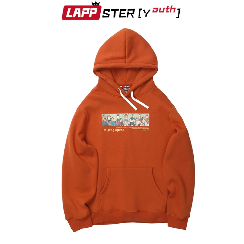 LAPPSTER-Молодежная мужская уличная одежда с принтом Пекинской оперы, толстовки, осенние корейские толстовки Харадзюку больших размеров, пуловер, Красная толстовка с капюшоном