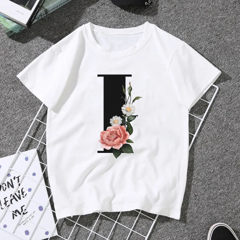 A B C D E English Alphabet Print T Shirt Women 2020 New Summer Couples Lovers Female T-Shirt Harajuku Casual White Tops Tshirt