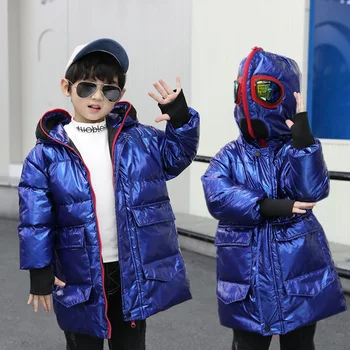 

Winter 2020 Boys Girls Long Wash-Free Down Jacket Big Children Double Zipper Glasses Down Coats Kids Fashion Hooded Warm Tops