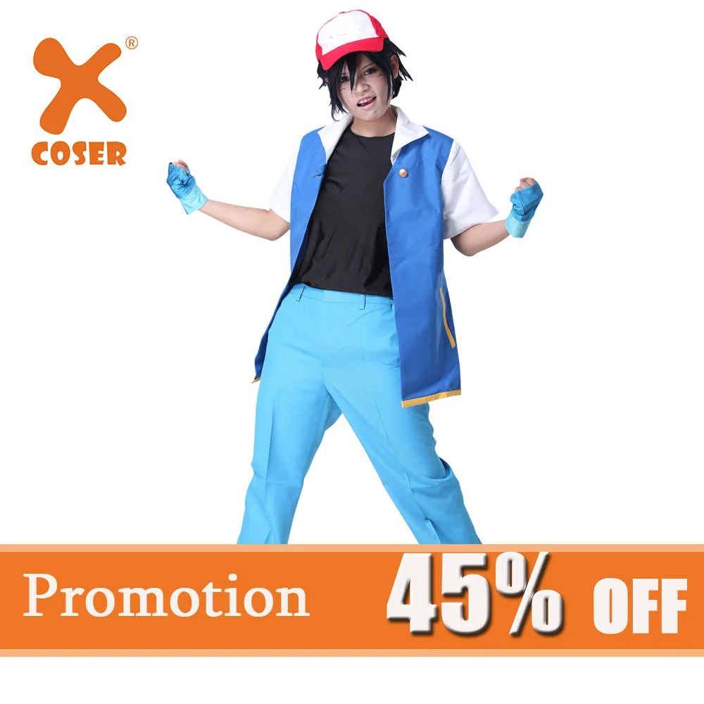 X COSTUME костюм Покемон для косплея пепел Кетчум на Хеллоуин Униформа синий с белым