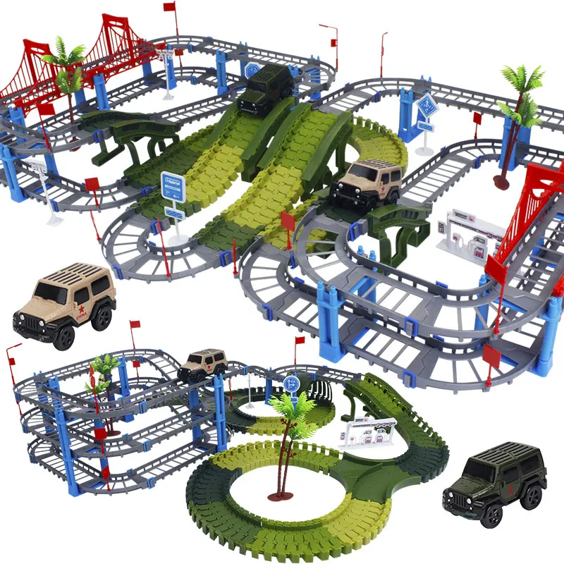 

Military Play Set Railway Magical Racing Track Bend Flexible Glowing Race Army Flash Track Car DIY Educational Toys For Children
