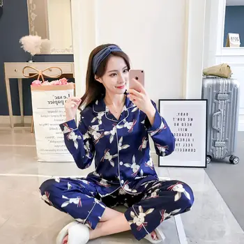 

Womens Pajamas Set Women Silk Satin Pajama Set Ladys Long Sleeve Sleepwear Homewear Pj Unisex Pyjamas Plus Size M-XXL
