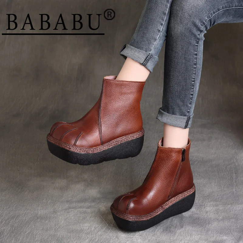 

2019 autumn and winter new retro leather wedge platform waterproof boots boots women's boots Martin boots