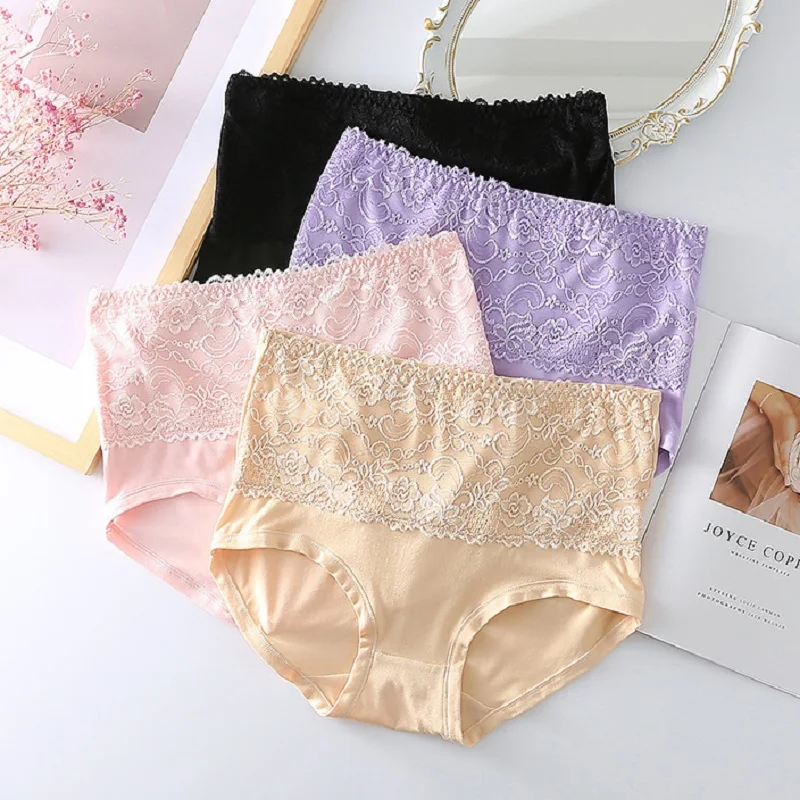 

Women's Underwear Large Size Plus 6XL Female Panties Elastic High Waist Lace Soft Ladies Briefs Breathable Comfortable Lingerie