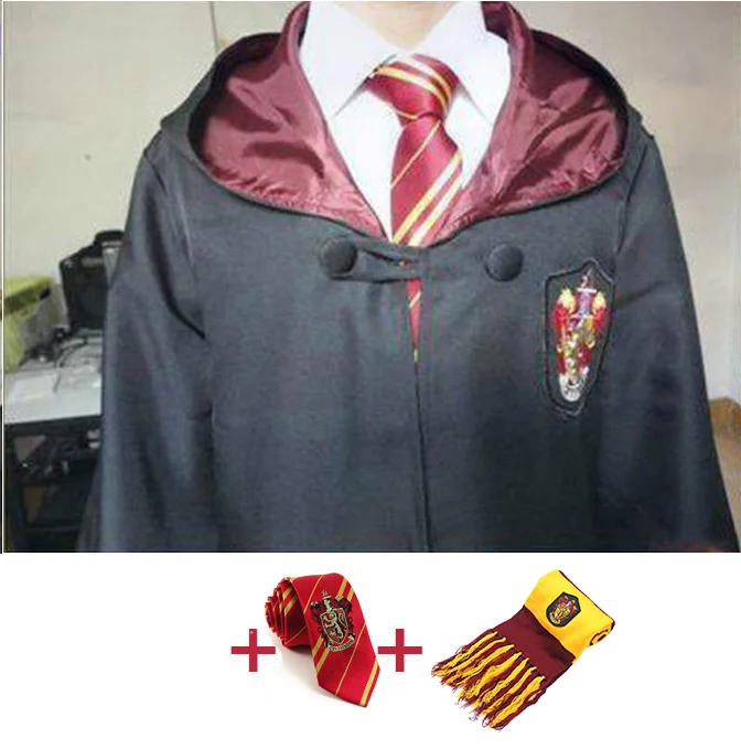 Gryffindor tie scarf Халат накидка плащ с галстуком шарф палочка очки Ravenclaw Гриффиндор Hufflepuff костюм Слизерин взрослый для Поттера Косплей - Цвет: Gryffindor tie scarf