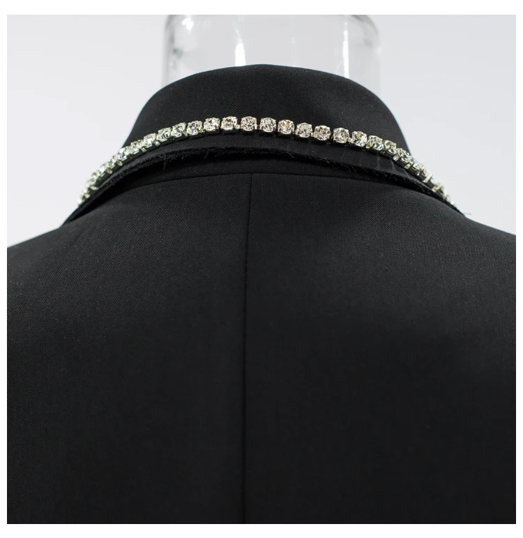 Black exquisite luxury heavy industry diamond trim design expensive girl Wind Suit JacketC8165