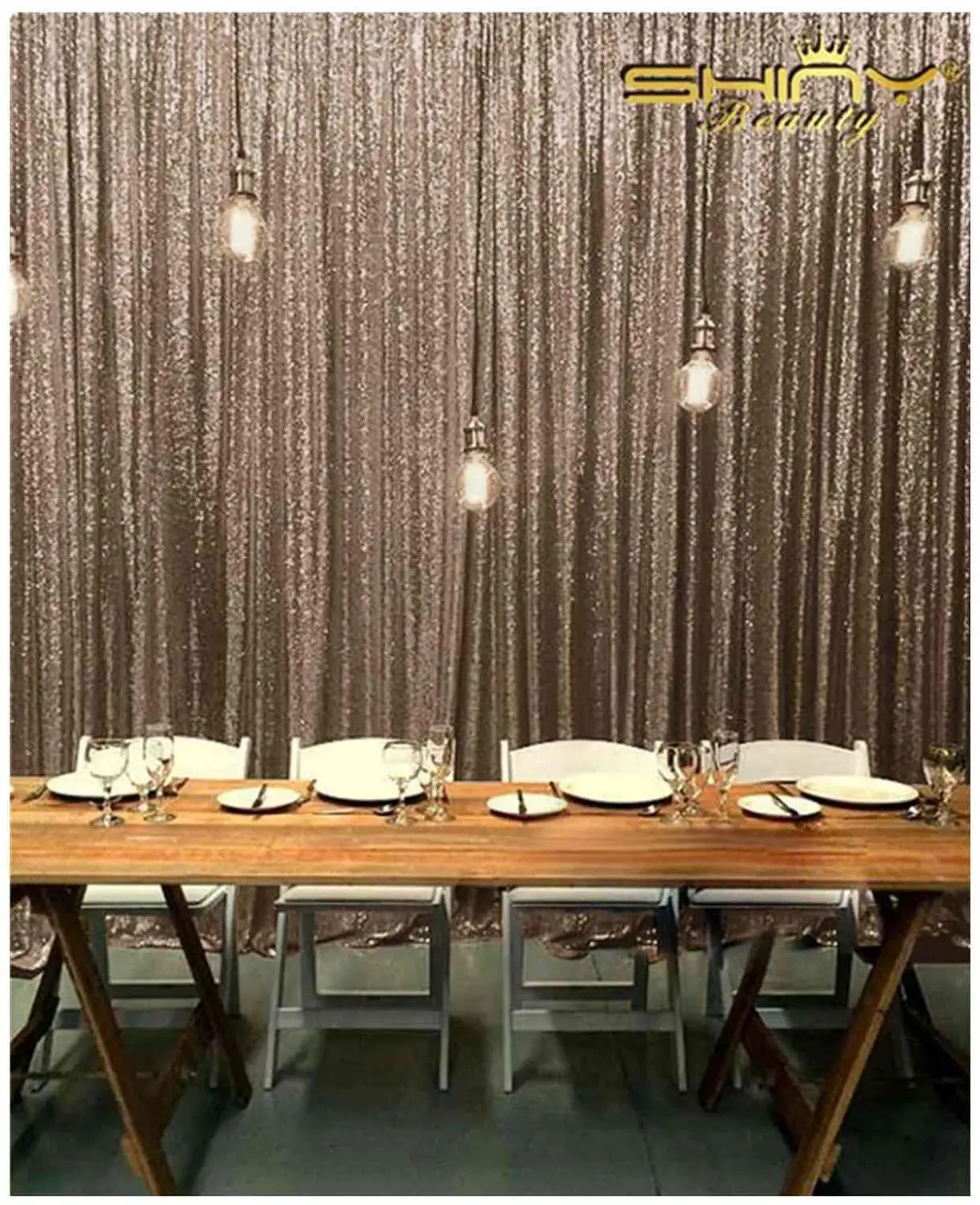 

Shinybauty 2FTX10FT Chocolate Color Event Backdrop Glitter Curtains Wall Decoration For Birthday Party-M190817