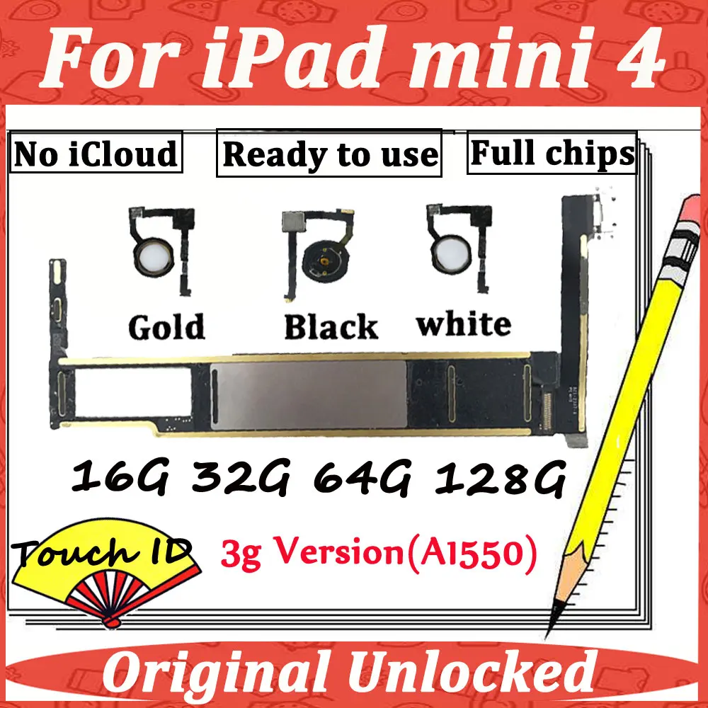 A1550 Touch ID WLAN+ cellular wifi 3g версия оригинальная материнская плата для iPad Mini 4 4-го поколения разблокировка iCloud материнская плата логическая плата