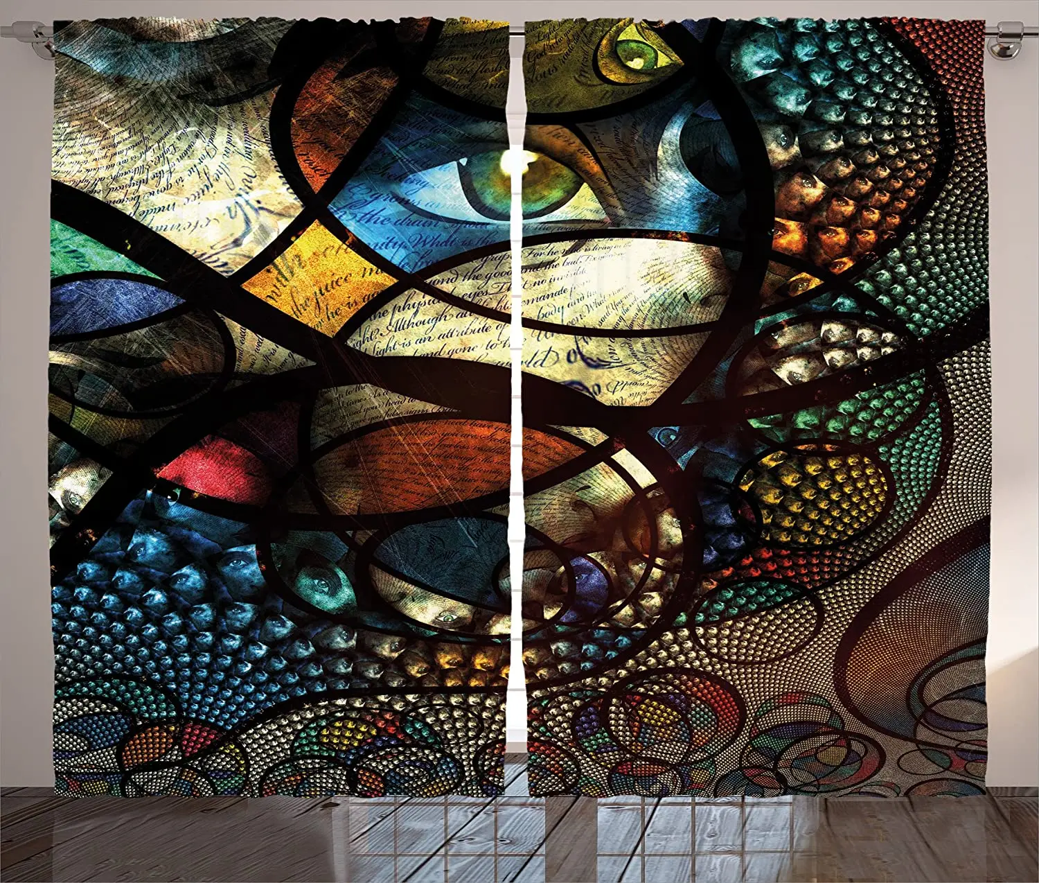 Modern Art Curtains Colorful Psychedelic Oriental Motif With Fractal