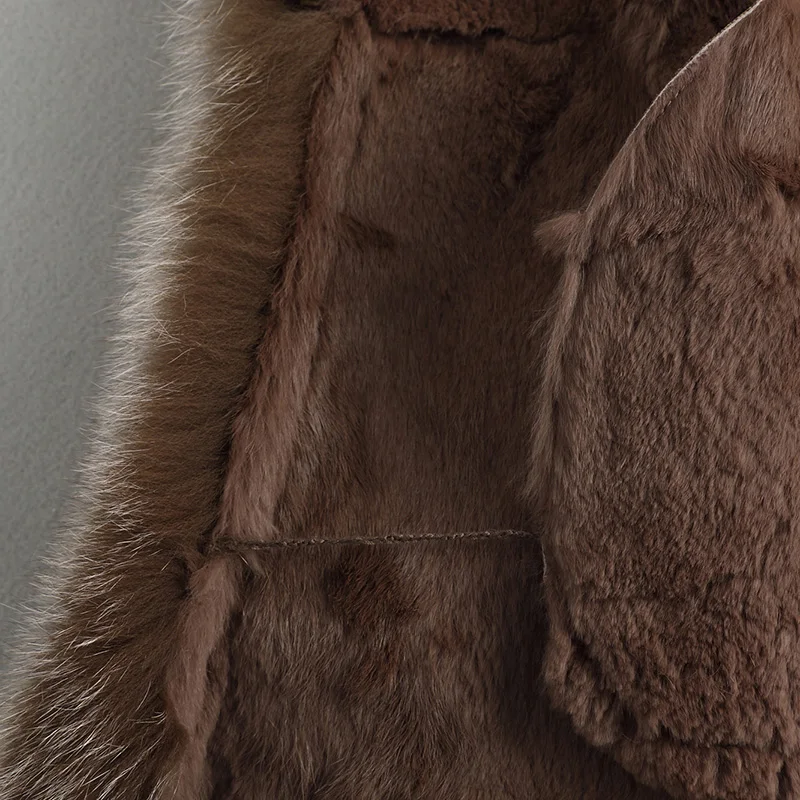 Супер большой натуральный Лисий меховой воротник с карманом Толстая теплая шуба длинный рукав для офисных дам