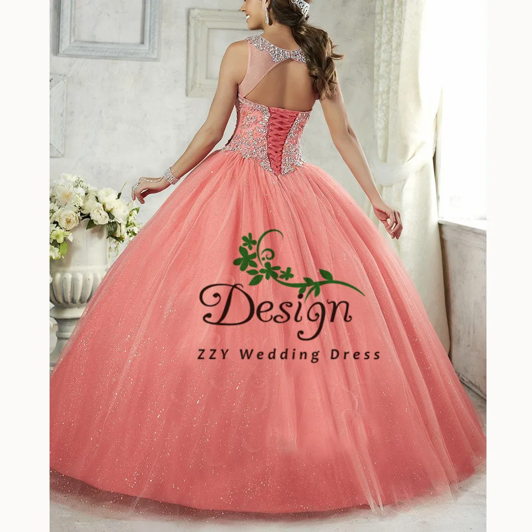 Vestidos de 15 anos Бальные шарики Кристаллы Расшитое бисером в честь пятнадцатилетия платья Аппликации фатиновое платье из тюля с длинным шлейфом Сладкий 16 платья