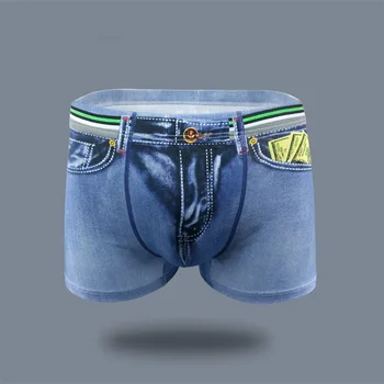 

New Fashion Men Printed Denim Short Underpants Summer Male Cotton Sexy Underwear Pouch Underwear Boxers