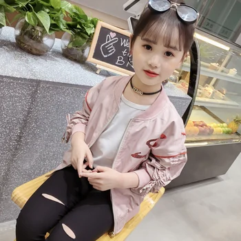 

Solid Sequined Eembroidered Girls Jacket 3-13 years old O-Neck Children's Clothing Spring and Autumn Kids Baseball Uniform