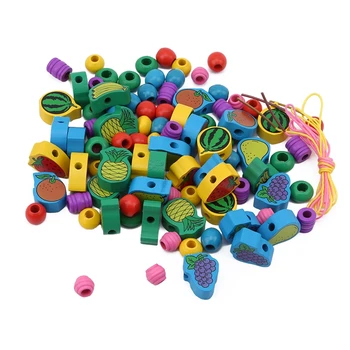 

Wooden Blocks Fruit Block Stringing Beaded Toys For Children Learning & Education Colorful Products Kids Toys