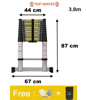 

In stock 3.8m Telescopic aluminum ladder retractable folding herringbone ladder step Extension Tall Multi Purpose Industrial HWC