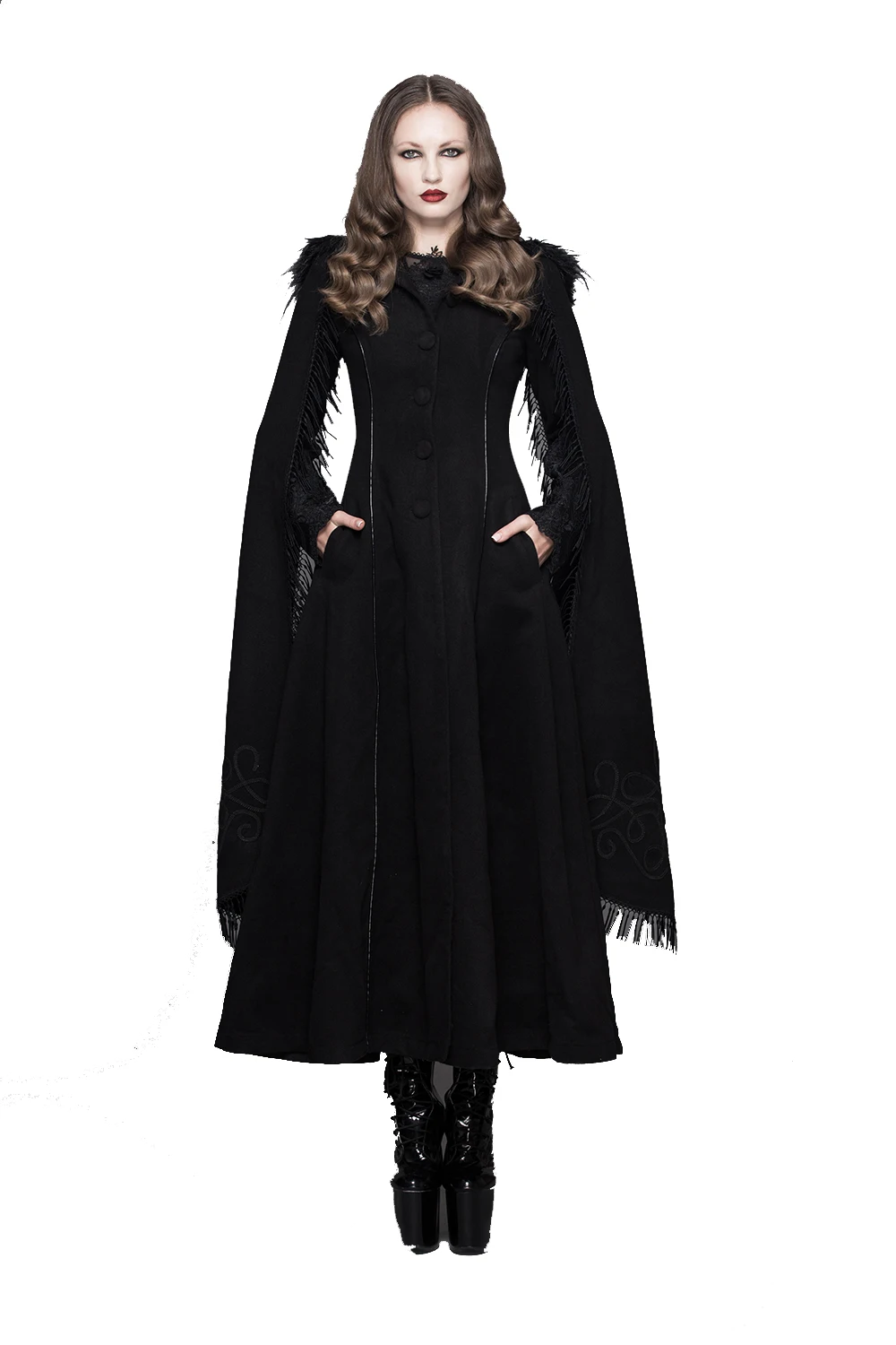 Devil Fashion Gothic Womens Hooded Coats Punk Halloween Ladies Long Maxi Red Cloack Coat