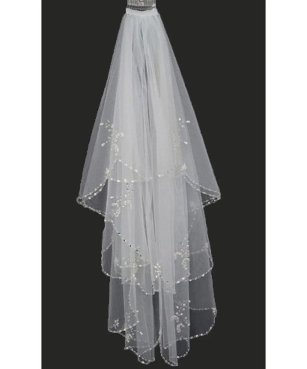 2 Layer Ivory Sequins Bridal Accessory Veils Beaded Edge Wedding Veil With Comb hot selling bridal veils with comb elbow length tulle beaded edge short wedding veil 2023