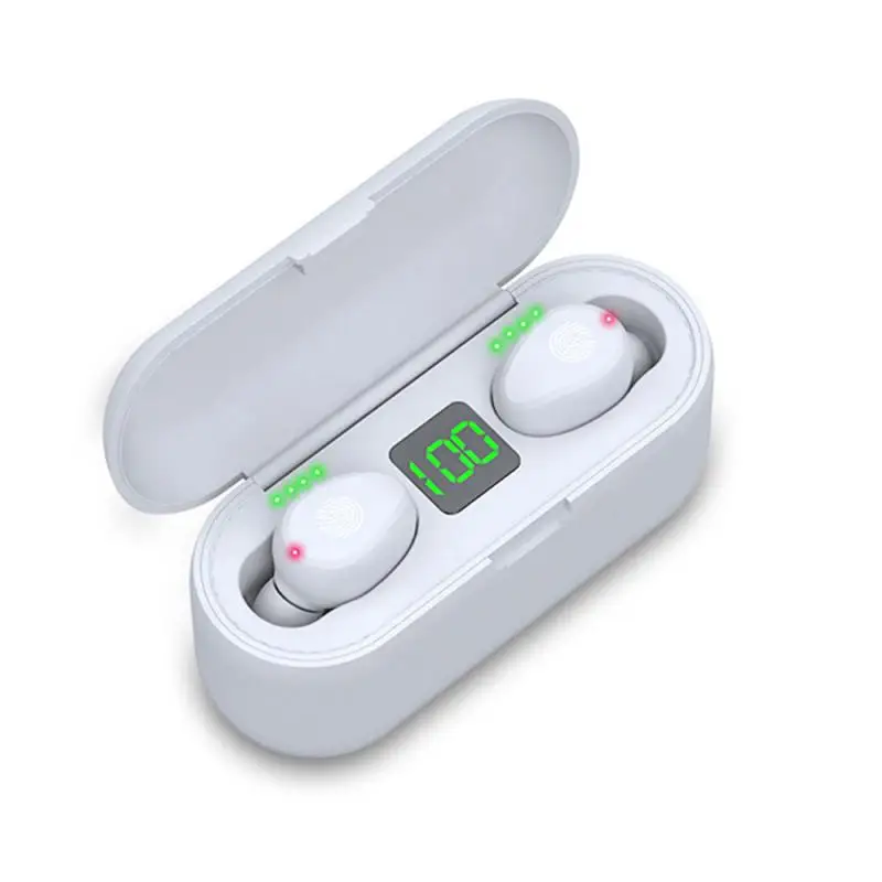 white F9 TWS спортивные Bluetooth наушники сенсорное управление настоящая беспроводная Bluetooth гарнитура с 2000 мАч зарядный чехол Светодиодный дисплей питания - Цвет: white