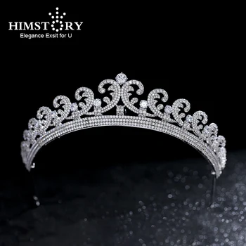 

Himstory Princess Diana William Kate Bridal Crown Tiaras Cubic zircon Diadem Veil Tiara Headbands Wedding Hair Accessorie