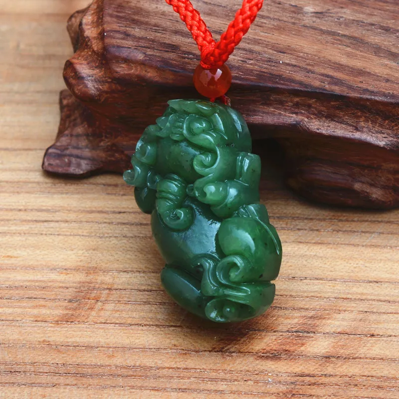 Details about   A Pair China Nephrite Green Hetian Jade Carve Unicorn Pixiu Amulet Necklace 