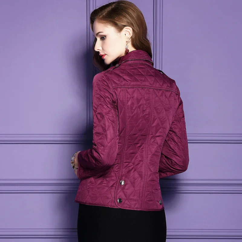 

Zhi li 2019 Autumn Clothing New Style Ol Elegant Solid Color Thin Cotton Jacket Women's Polo Collar Rhombus Pressure Cable Coat