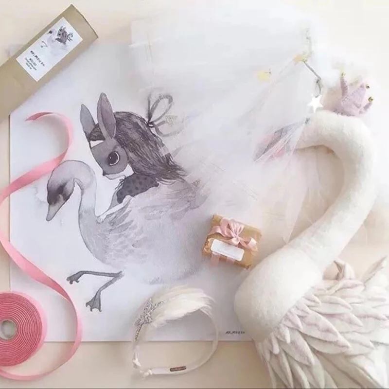 3D Animal Head Swan Wall Decoration Toys Nursery Baby Room Wall Hanging Artwork Handmade Swan Stuffed Doll Birthday Wedding Gift