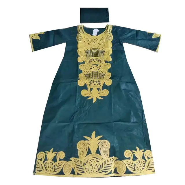 MD African Dresses For Women Traditional Dashiki Embroidery Maxi Dress Bazin Riche Ankara Robe Turban Women's Clothing 2021 green