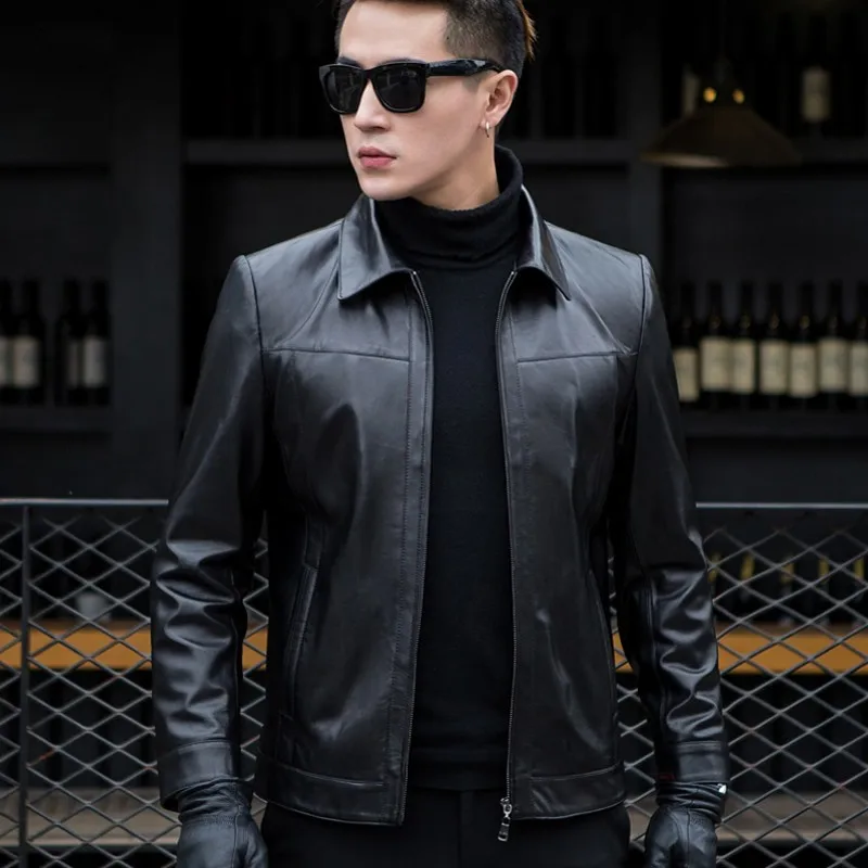 Весенне-осенняя куртка из натуральной кожи Jaqueta Masculina на молнии, шуба из овчины для мужчин, мужская байкерская куртка