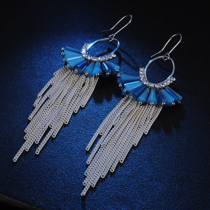 TDQUEEN Dangle Earring Metal Chain Tassel Earrings Gold Color Women Fashion Earrings Crystal Handmade Long Tassel Drop Earring (15)