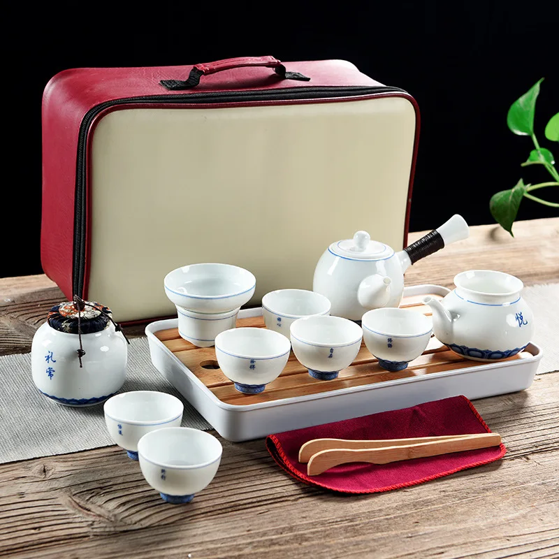 

Dehua Ceramic Manufacturers Travel Kung Fu Full Set Tea Set Car Mounted Outdoor Portable Tea Tray a Pot Six Cup Gift