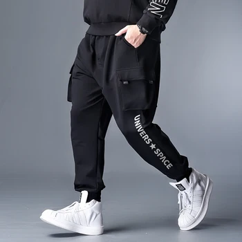 

2020 Men Casual Letter Print Black Jogger Sweatpants Long Cargo Pencil Pant Large Size