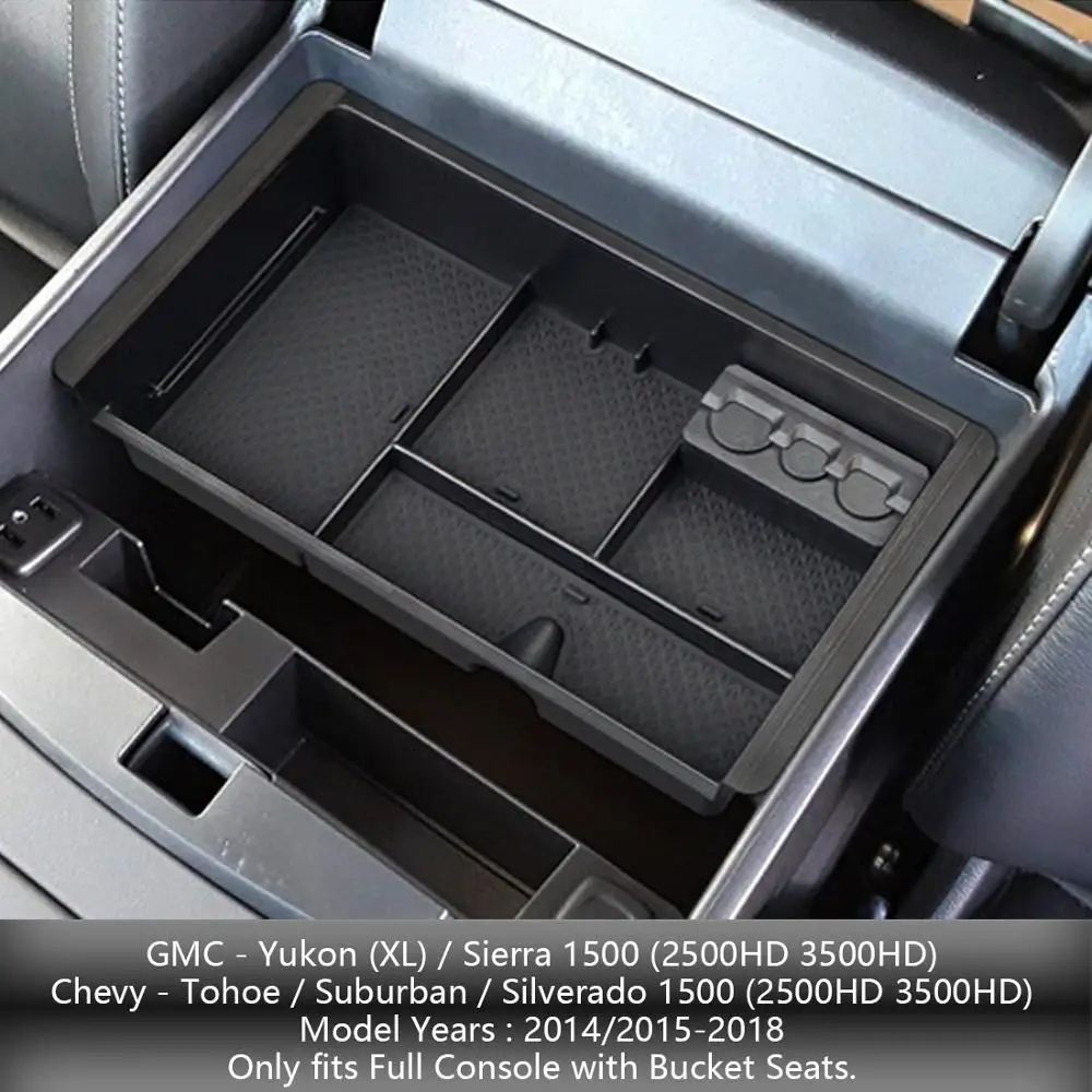 ABS Tray Armrest Box Secondary Storage GMC Sierra 1500 Exterior Accessories Luixxuer Center Console Organizer for 2019 Chevy Silverado 1500
