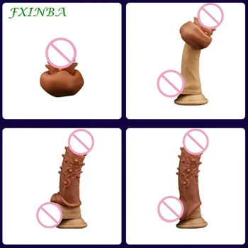FXINBA 14-20cm Realistic Silicone Penis Extender Sleeve Delay Ejaculation Reusable Condoms Sex Toys For Men Cock Sleeve 6