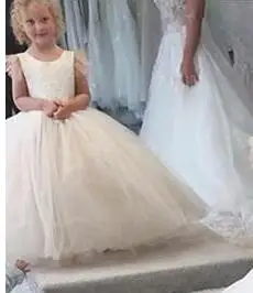 Платья для девочек с цветочным узором и кружевом цвета шампанского на свадьбу; бальное платье принцессы для девочек; пышные платья; детское платье для причастия; Индивидуальный размер
