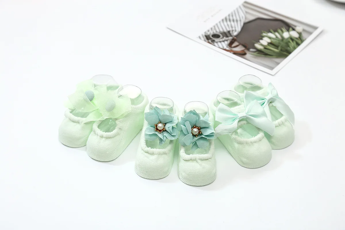 1 pair green MAYA STEPAN/1 пара хлопковых весенних носков для новорожденных девочек кружевные Нескользящие мужские носки с цветочным бантом Подарочные вещи для детей - Цвет: 1 pair green