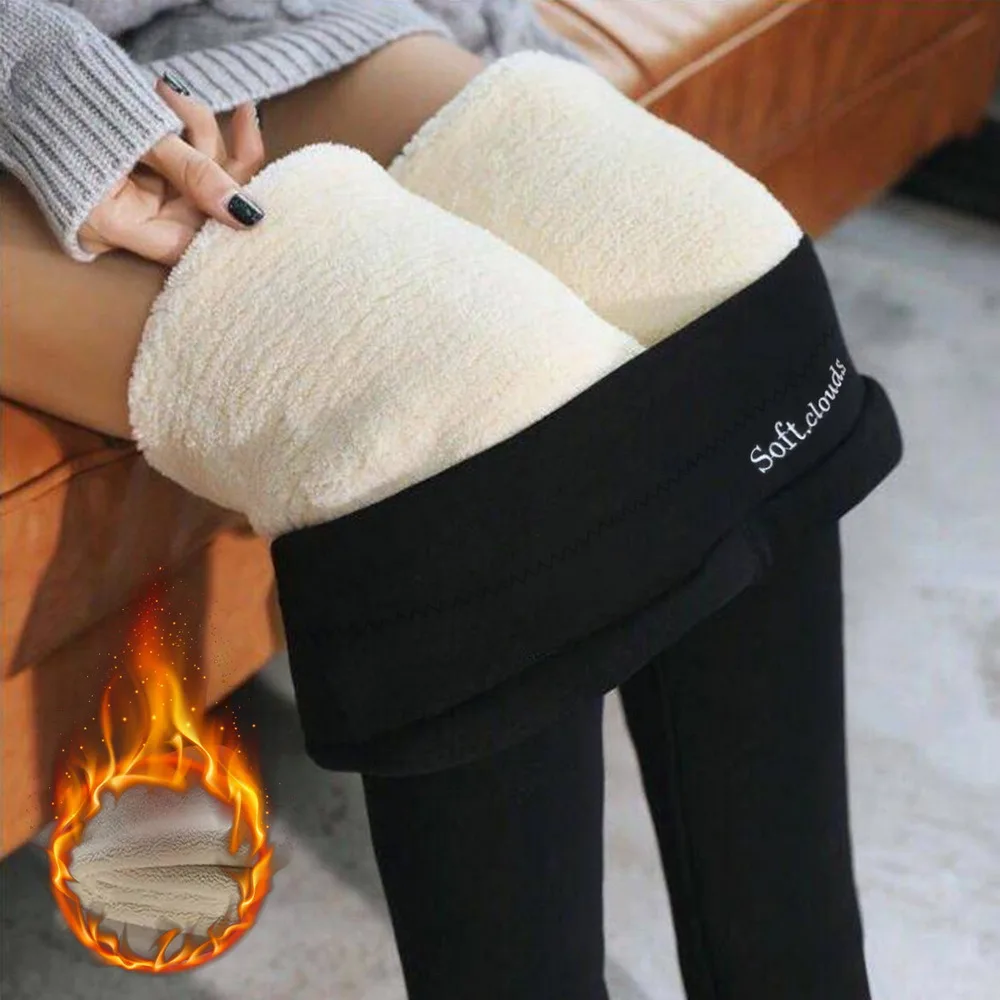 Korean Winter Velvet Embroidery Leggings Women Fitness Workout Thicken Ribbed Cotton Fleece Thermal Leggings Warm Winter Pants